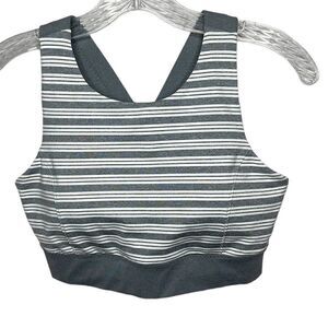 Athleta Deep Breath Gray Striped Sports Bra. Size Medium.